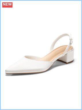 Womens Satin Slingback Pointed Toe Chunky Heel Pumps Dress Shoes
